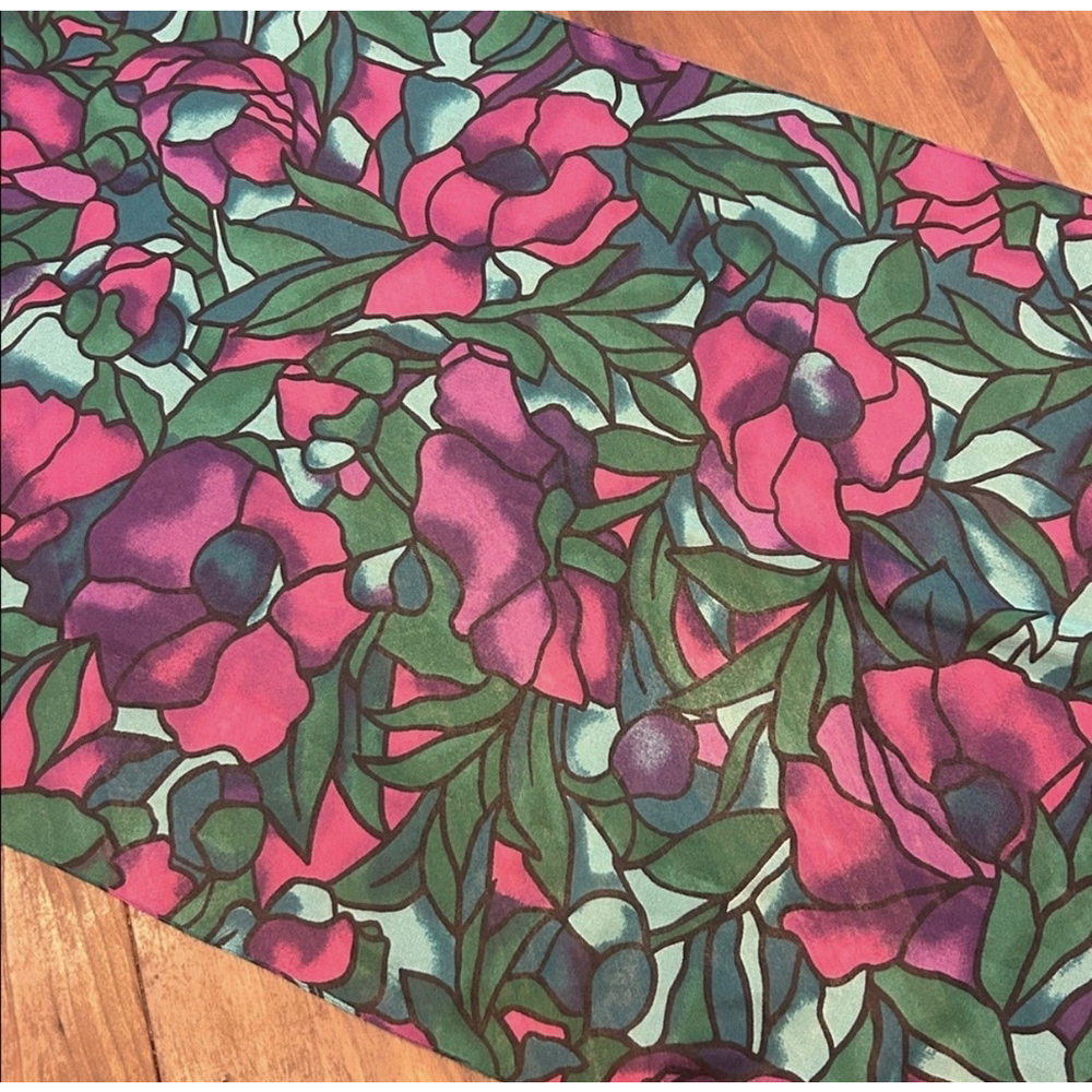 Vintage Vibrant Stained Glass Style Floral Fabric Scarf